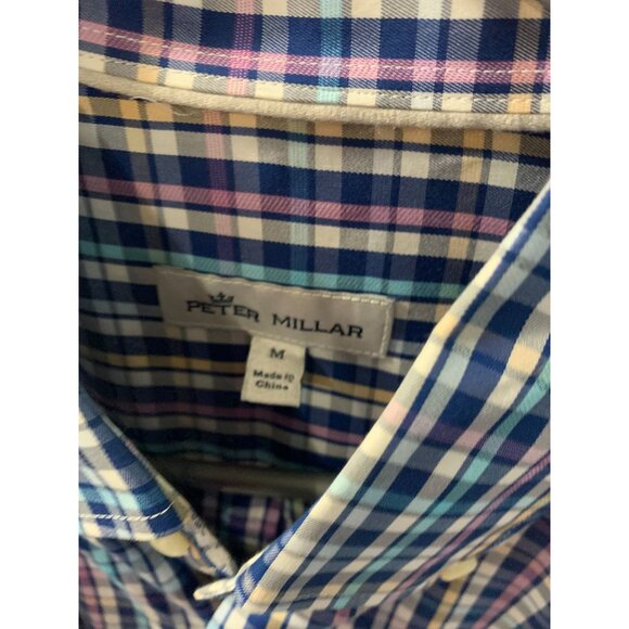 Peter Millar Mens Size Medium Blue Long Sleeve Silk Blend Button Up Shirt top Bl - Picture 3 of 4